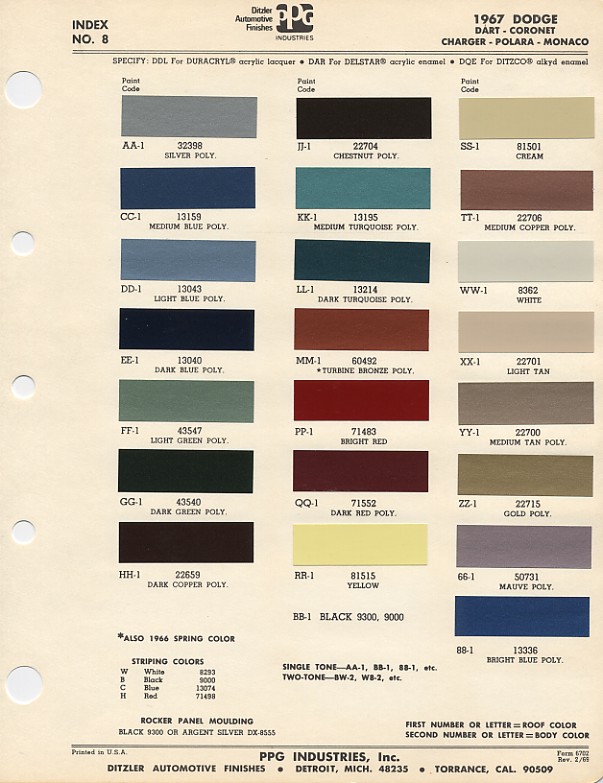 click here to see the full size 1967 color chart!
